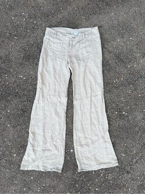 Light Beige Linen Wide-Leg Pants